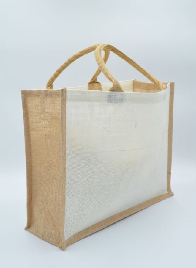 Fatio Set of 10 Eco-Friendly Cream/Natural Jute Bags with Lamination – Reusable and Durable Tote Bags - Image 1